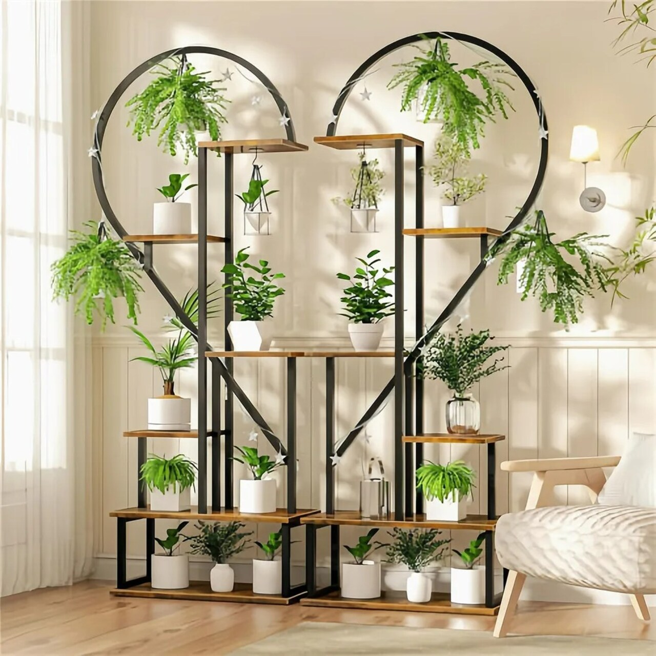 XL Chic Heart-Shape Plant Shelf Metal Flower Planter Holder Outdoor Garden Patio